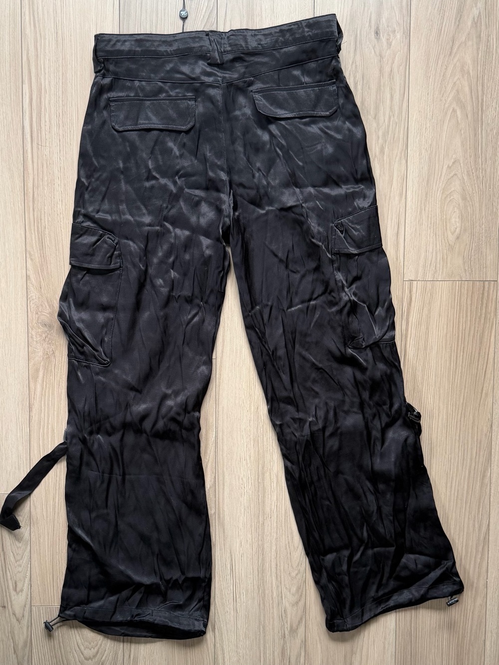 YoungLA Smooth Operator Black Cargo Satin Pants Large NWT W254